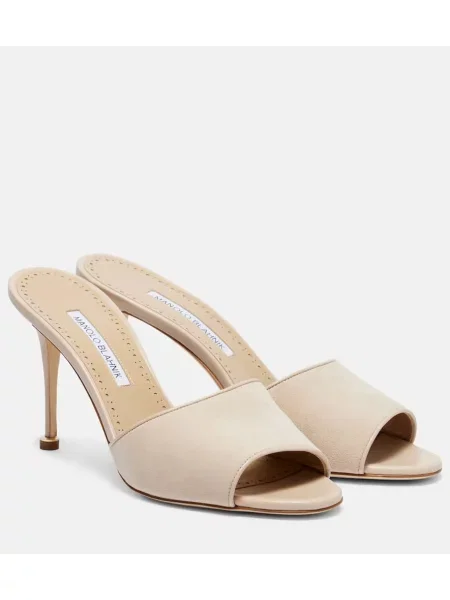 Papuci tip mules Manolo Blahnik din piele de căprioară bej