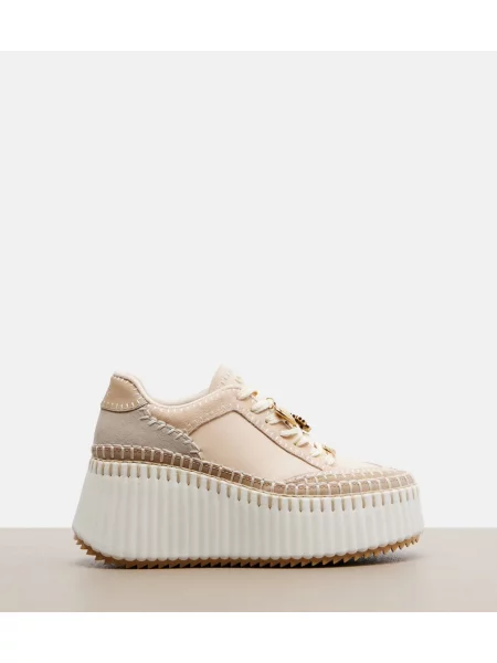 Sneakerși Chloé Nama din piele de căprioară cu platformă bej
