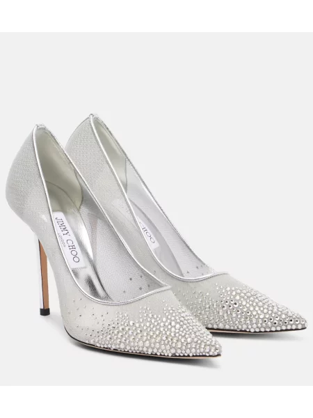 Pantofi cu toc Jimmy Choo de cristal argintiu
