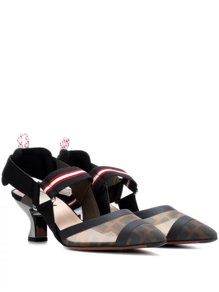 Pantofi cu toc Fendi plasă slingback maro