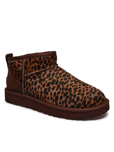 UGG De piele bocanci CLASSIC ULTRA MINI CASPIAN cu adaos de lână maro