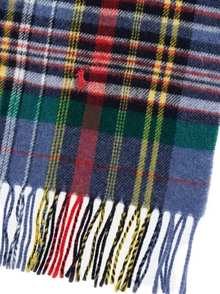 Fular Polo Ralph Lauren din fleece cu franjuri în carouri verde