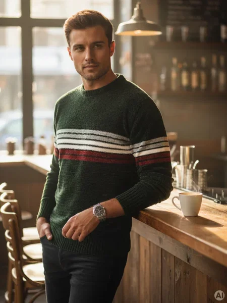 Sweter w paski Dstreet zielony