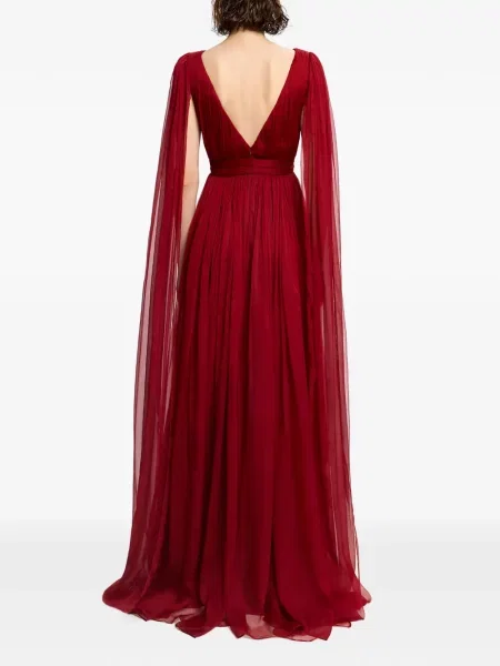 Rochie maxi Framboise cu decolteu în V de costum roșu