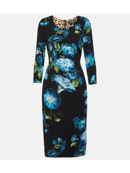 Svilena midi obleka Dolce&gabbana s cvetličnim vzorcem črna
