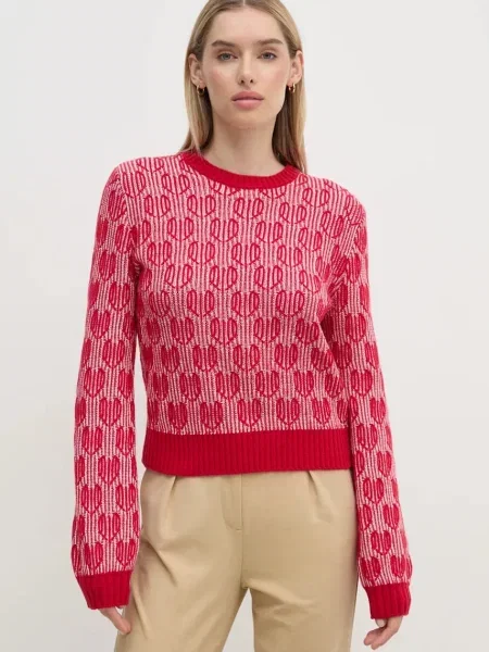 Пуловер с вълна United Colors of Benetton дамски червено