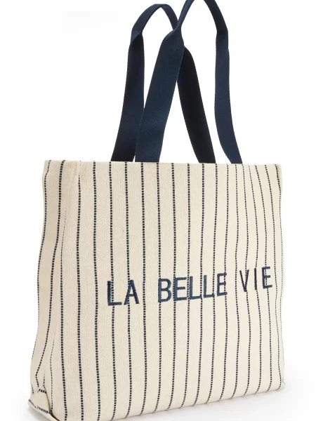 VIVANCE Nakupovalna torba temno modra / volneno bela