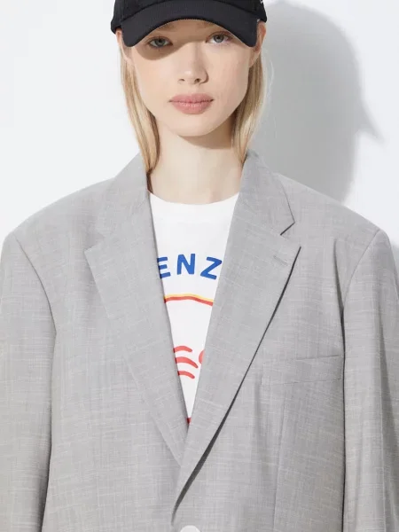 Вовняний піджак Kenzo Solid Kimono Blazer однобортний однотонний сірий