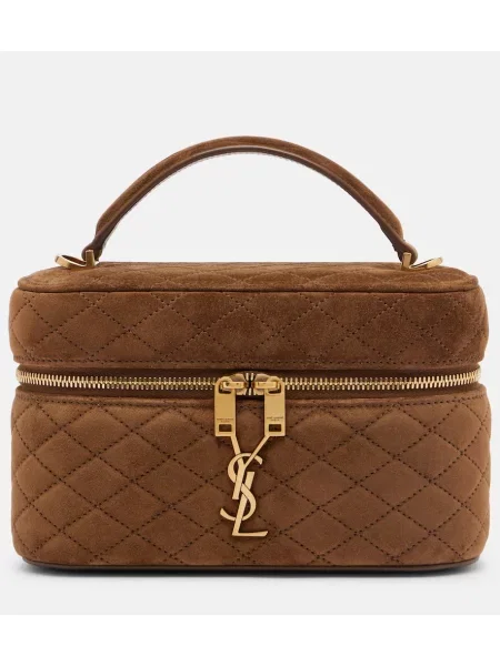 Mini torbica Saint Laurent iz semiša prešite rjava