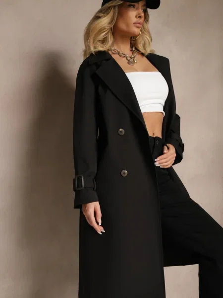 Dwurzędowy Płaszcz Trencz z Ninnolia czarny