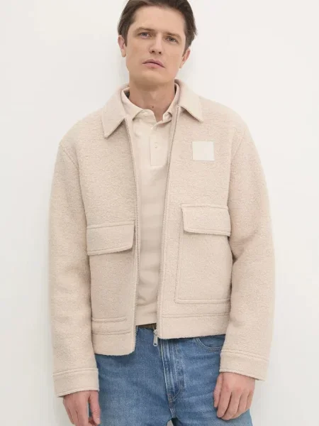 Calvin Klein Jeans jachetă de cămașă din lână bej