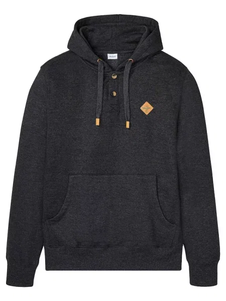 Bluza z kapturem z detalami z imitacji skóry czarna