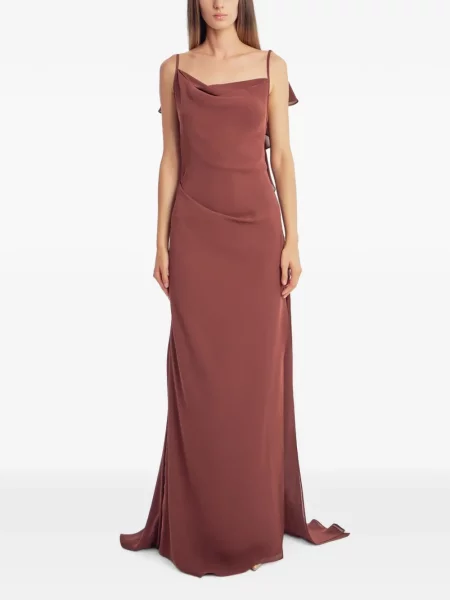 Rochie maxi Irina Schrotter cu volane maro