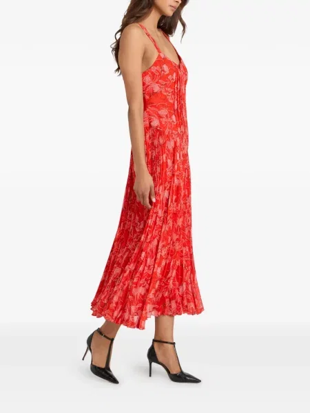 Rochie midi Cinq A Sept cu model floral plisată până la genunchi roșu