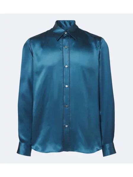 Cămașă Dries Van Noten din satin albastru