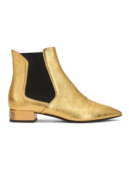 Botki Moschino skórzane z logo żółte