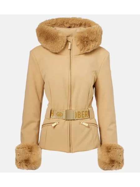 Jeździć na nartach sztuczne futro kurtka narciarska Goldbergh beżowa
