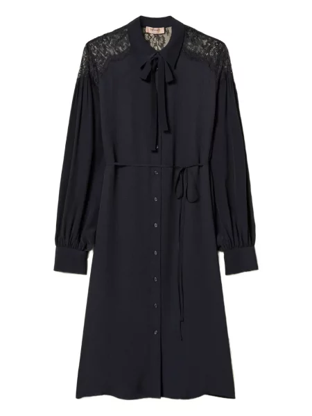 Rochie midi Twinset din dantelă până la genunchi de costum negru