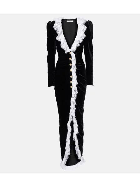 Maksi obleka Alessandra Rich iz rebrastega žameta črna