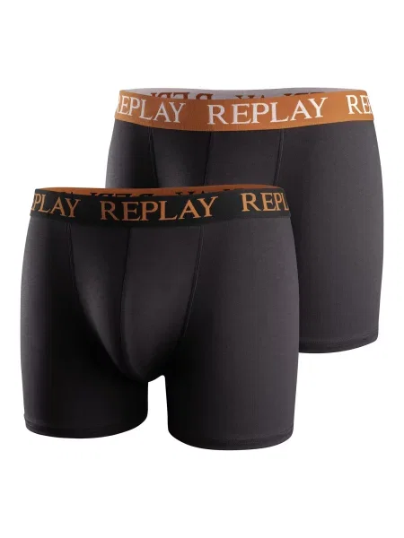 REPLAY Boxer trumpikės tamsiai ruda / juoda balta