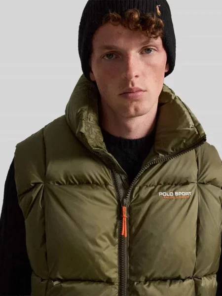 Kamizelka pikowana z detal z logo Polo Ralph Lauren oliwkowa