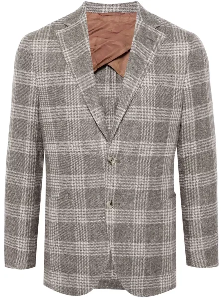 Kostkované jednořadé sako Luciano Barbera hnědé
