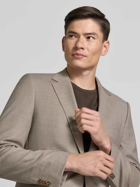 Garnitur o kroju slim fit z mieszanki żywej wełny model HUGE' Boss beżowy