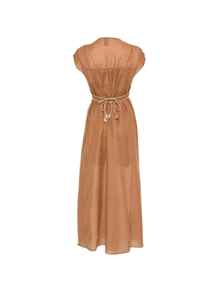 Rochie maxi 120% Lino cu decolteu în V maro