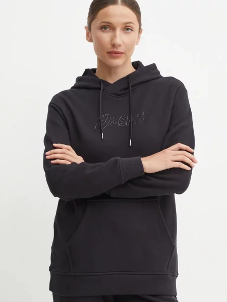 Суичър с качулка Asics с качулка с апликация черно