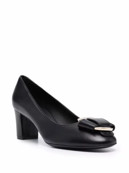 Pantofi cu toc Ferragamo cu funde din piele negru