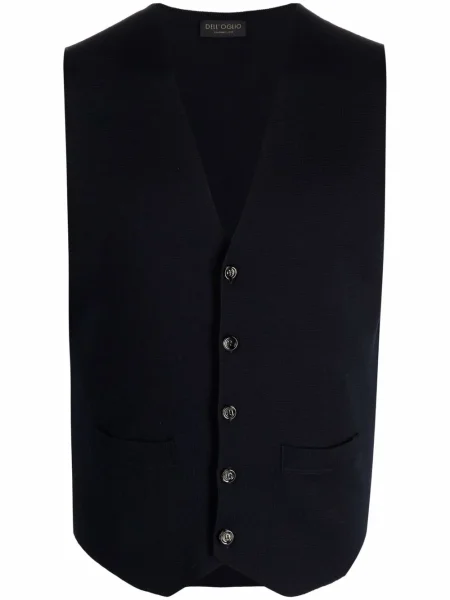 Kamizelka Dell'oglio wełniana z dekoltem w serek niebieska