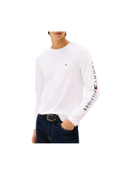 Tricou cu mânecă lungă Tommy Hilfiger cu mâneci lungi cu autograf alb