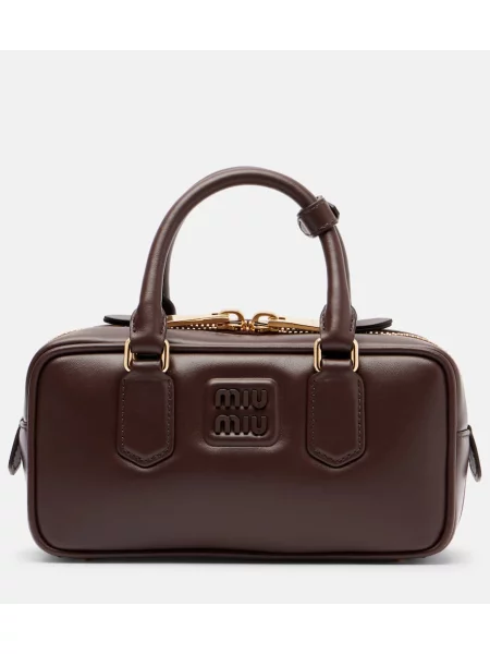 Geantă shopper Miu Miu din piele maro