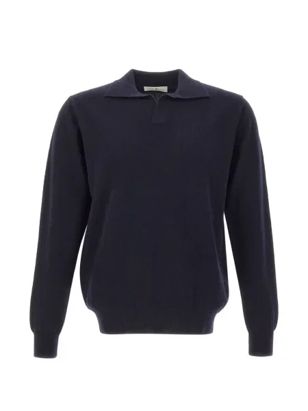Lung tricou polo Della Ciana tricotate albastru