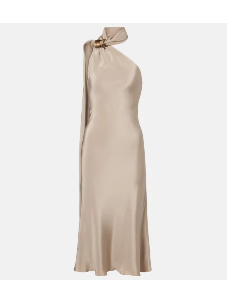 Rochie maxi Max Mara de mătase eleganta cu un umăr gol gri