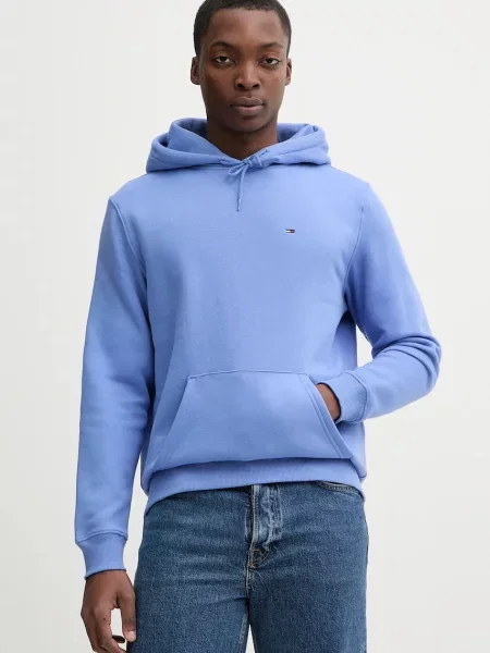 Tommy Jeans pulover s kapuco z bombažem vijolična
