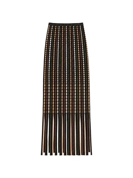 Fusta maxi Ulla Johnson cu franjuri tricotate negru
