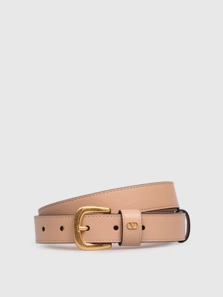 Шкіряний з емблемою Valentino бежевий