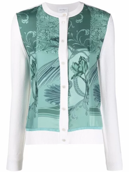 Cardigan Ferragamo cu model floral cu imagine alb