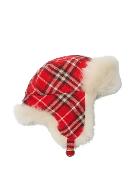 Vlněný kostkovaný čepice Burberry červený