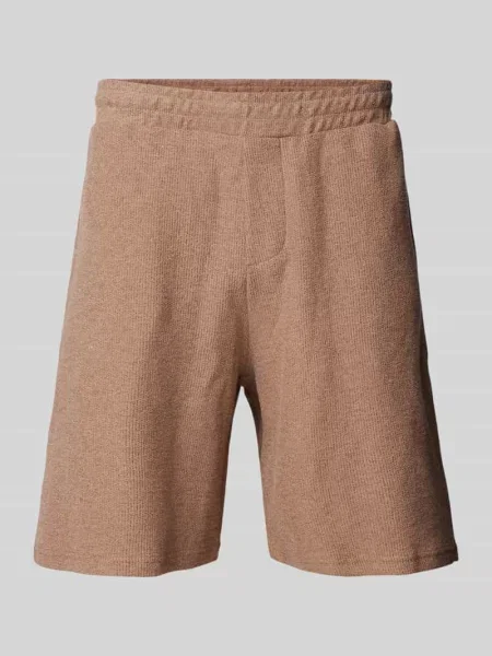 Szorty z dzianiny dresowej o kroju regular fit z fakturowanym wzorem Review brązowe