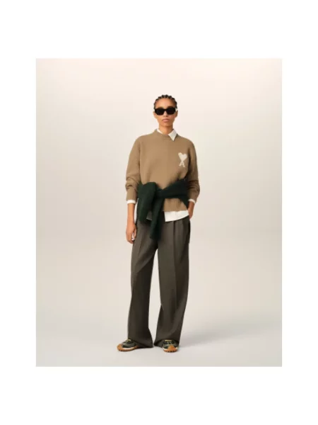 Sweter Ami Paris wełniany beżowy