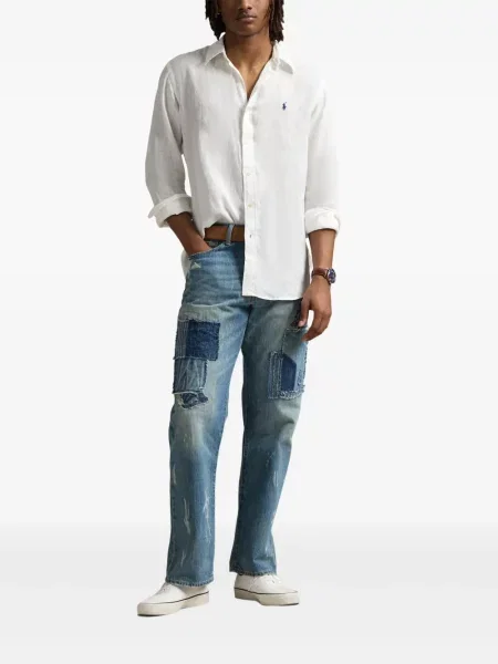 Slip de baie Polo Ralph Lauren cu broderie din piele de căprioară în carouri albastru