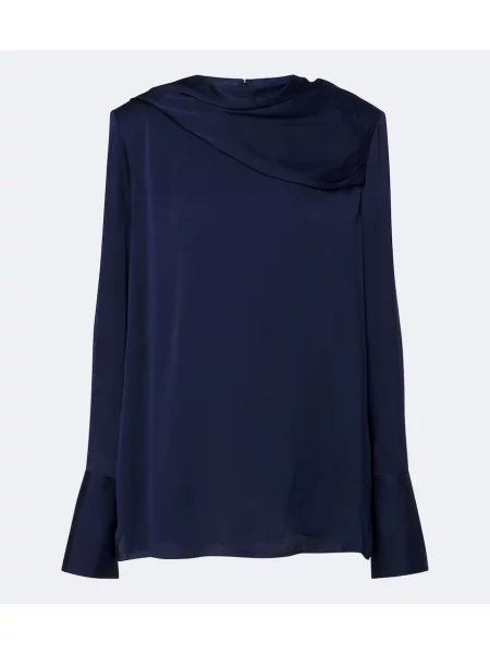 Bluză Tom Ford de mătase drapată albastru