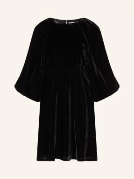 Selected Femme Aksamitna Sukienka Z Rękawami schwarz czarna
