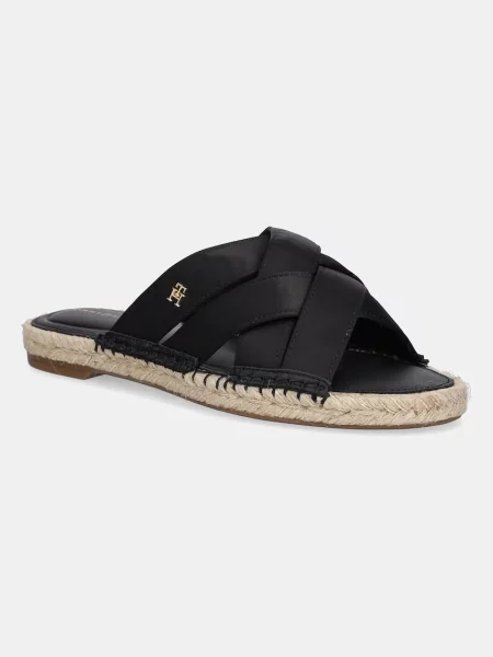 Natikači Tommy Hilfiger SATIN ESPADRILLE MULE črna