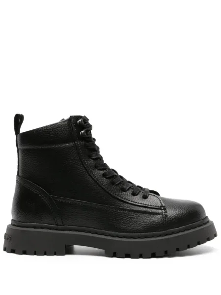 Cizme scurte Tommy Jeans cu șireturi din piele negru