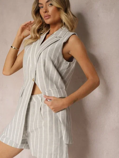 Bermude cu Talie Înaltă în Dungi Vikitesa gri