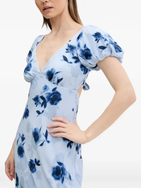 Rochie midi Abercrombie & Fitch cu model floral cu imagine până la genunchi albastru