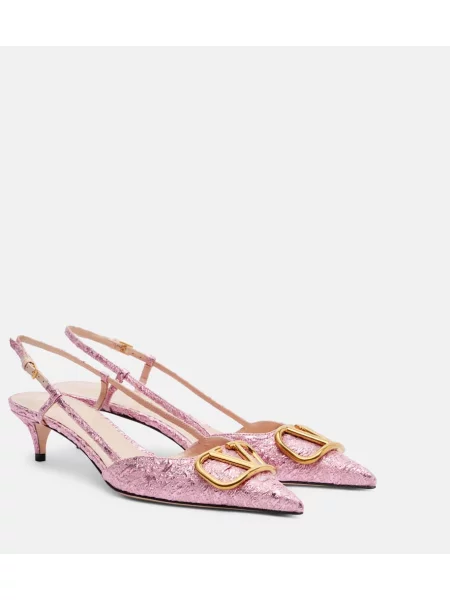 Pantofi cu toc Valentino Garavani din jacard slingback roz